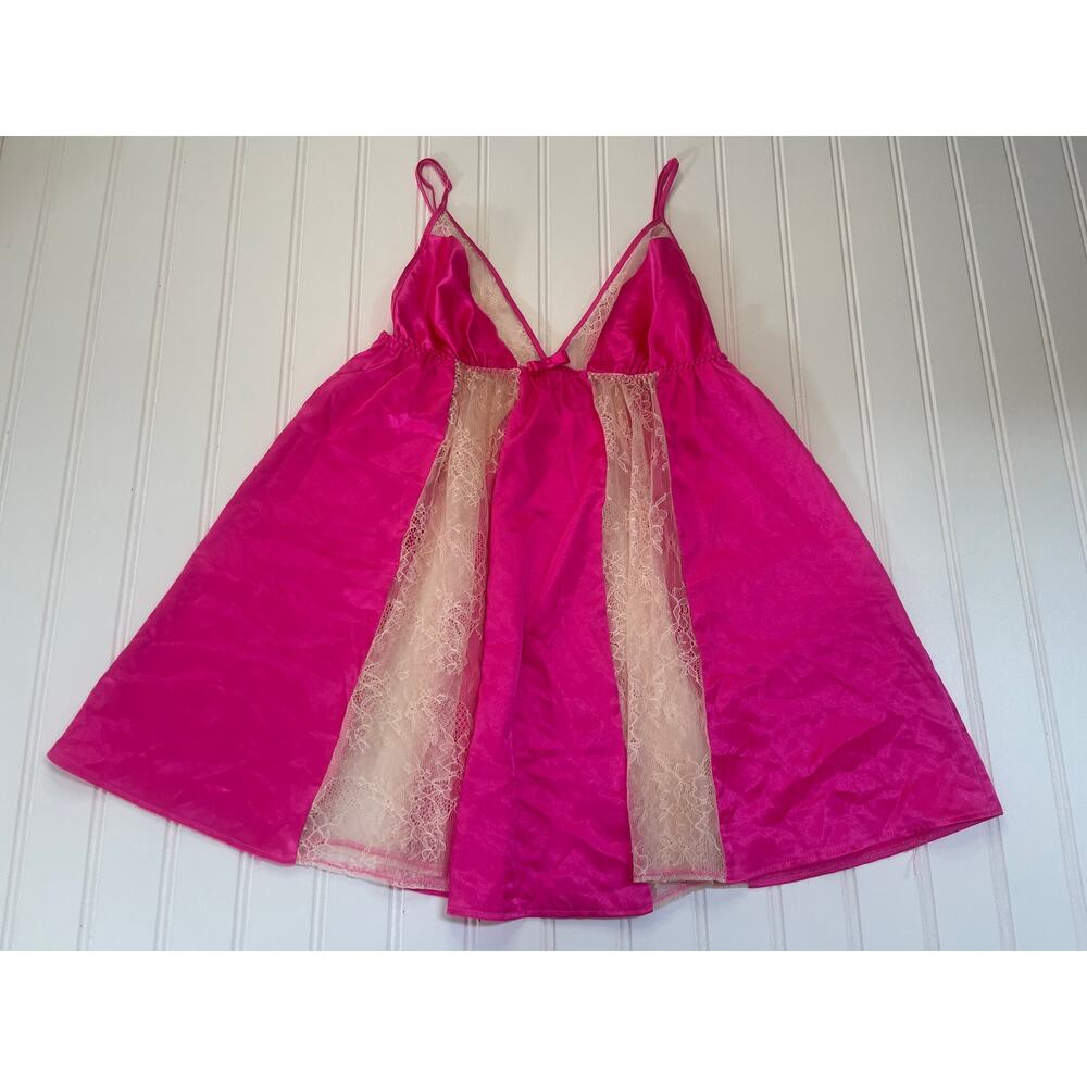 Victorias Secret Hot Pink Lacey Babydoll Tank Top Sleepwear‎ Size Medium